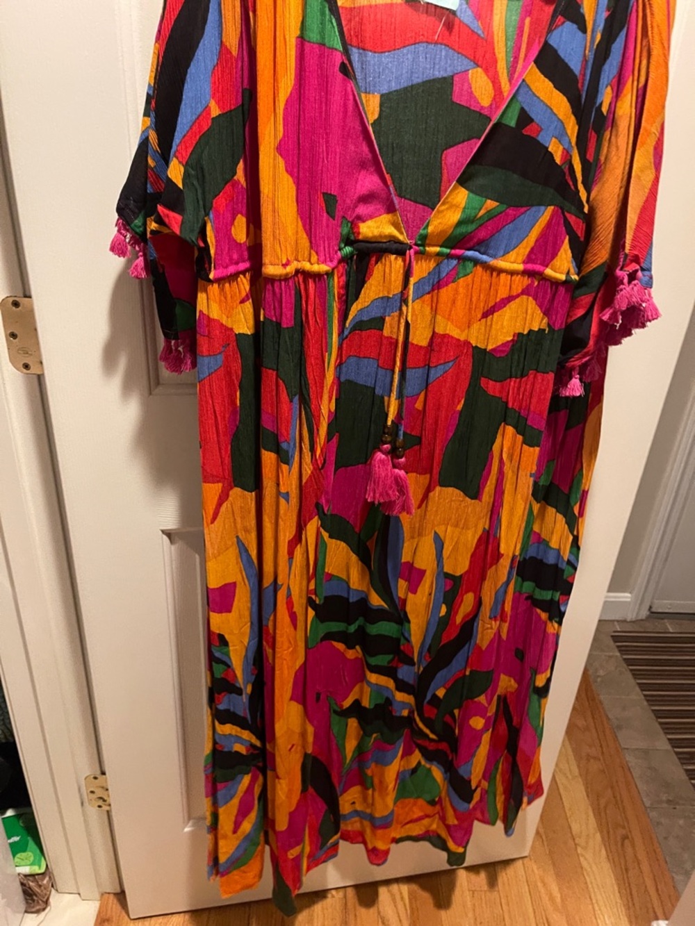 Vibrant Multicolor Floral V-Neck Women's Dress - Picture 5 of 6